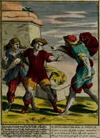 An illustration from Proverbii verificati : per l'esperienza cotidiana : come li megliori e più piacevoli informatori di massime salutifere : in 25 stampe leggiadre et espicationi dé versi, al profito d'ogni uno = Durch di tägliche Erfahrung beglaubt gemachte Sprich Wörter ... (1718)