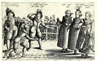 An illustration from Pugillus facetiarum iconographicaru[m] in studiosorum potissimum gratiam ex propijs eorundem albis desumptarum et iam primum hac forma editarum = Allerhand kurtzweilige Stücklein, allen Studenten furnemblich zu lieb auss ihren eigenen Stammbüchern zusamen gelesen und in dise Form gebracht zu Strasburg (1618)
