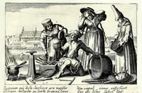 An illustration from Pugillus facetiarum iconographicaru[m] in studiosorum potissimum gratiam ex propijs eorundem albis desumptarum et iam primum hac forma editarum = Allerhand kurtzweilige Stücklein, allen Studenten furnemblich zu lieb auss ihren eigenen Stammbüchern zusamen gelesen und in dise Form gebracht zu Strasburg (1618)