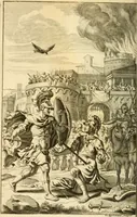 An illustration from P. Virgilii Maronis Opera in tres tomos divisa : cum integris notis Servii, Philargyrii, nec non J. Pierii variis lectionibus, & selectissimis plerisque commentariis Donati, Probi, Nannii, Sabini, Germani, Cerdæ, Taubmanni, & aliorum (1680)