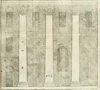 An illustration from I quattro libri dell'architettura di Andrea Palladio : ne' quali, dopò vn breue trattato de' cinque ordini, & di quelli auertimenti, che sono più necesarij nel fabricare : si tratta delle case private, delle vie, de i ponti, delle piazze, de i xisti, & de'tempij (1616)