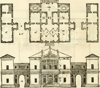 An illustration from I quattro libri dell'architettura di Andrea Palladio : ne' quali, dopò vn breue trattato de' cinque ordini, & di quelli auertimenti, che sono più necesarij nel fabricare : si tratta delle case private, delle vie, de i ponti, delle piazze, de i xisti, & de'tempij (1616)