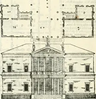 An illustration from I quattro libri dell'architettura di Andrea Palladio : ne' quali, dopò vn breue trattato de' cinque ordini, & di quelli auertimenti, che sono più necesarij nel fabricare : si tratta delle case private, delle vie, de i ponti, delle piazze, de i xisti, & de'tempij (1616)