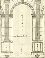 An illustration from I quattro libri dell'architettura di Andrea Palladio : ne' quali, dopò vn breue trattato de' cinque ordini, & di quelli auertimenti, che sono più necesarij nel fabricare : si tratta delle case private, delle vie, de i ponti, delle piazze, de i xisti, & de'tempij (1616)