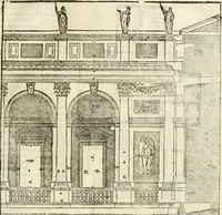 An illustration from I quattro libri dell'architettura di Andrea Palladio : ne' quali, dopò vn breue trattato de' cinque ordini, & di quelli auertimenti, che sono più necesarij nel fabricare : si tratta delle case private, delle vie, de i ponti, delle piazze, de i xisti, & de'tempij (1616)