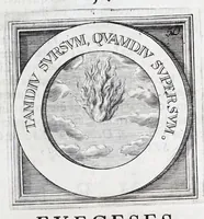 An illustration from Quinquagena symbolorum heroica, in praecipua capita et dogmata S. regulae sanctissimi monachorum patris et legislatoris Benedicti, omnium justorum spiritu pleni : ad recolligendum animum horis succisivis concepta, et exegesibus brevibus metrico-prosaicis asceticis illustrata (1741)