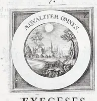 An illustration from Quinquagena symbolorum heroica, in praecipua capita et dogmata S. regulae sanctissimi monachorum patris et legislatoris Benedicti, omnium justorum spiritu pleni : ad recolligendum animum horis succisivis concepta, et exegesibus brevibus metrico-prosaicis asceticis illustrata (1741)