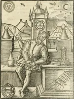 An illustration from Quinta essentia, das ist, Die höchste Subtilitet, Krafft vnd Wirckung, beyder der fürtrefflichsten, vnd menschlichem Geschlecht am nützlichsten Künsten, der Medicin vnd Alchemy : auch wie nahe diese beyde mit Sipschafft gefreund vnd verwandt sind, vnd das eine ohn beystandt der andern nicht nütz sey, oder in den menschlichen Cörpern zu wircken kein Krafft habe : Vergleichung der alten und newen Medicin, vnd wie alle Subtiliteten ausgezogen, die Element geschieden, alle Corpora gemutirt ... : jetzt von newem, sampt Eröffnung der vertunckelten Sententz, Wort vnd Namen, gemehret vnd gebessert (1574)