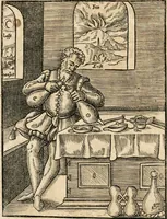 An illustration from Quinta essentia, das ist, Die höchste Subtilitet, Krafft vnd Wirckung, beyder der fürtrefflichsten, vnd menschlichem Geschlecht am nützlichsten Künsten, der Medicin vnd Alchemy : auch wie nahe diese beyde mit Sipschafft gefreund vnd verwandt sind, vnd das eine ohn beystandt der andern nicht nütz sey, oder in den menschlichen Cörpern zu wircken kein Krafft habe : Vergleichung der alten und newen Medicin, vnd wie alle Subtiliteten ausgezogen, die Element geschieden, alle Corpora gemutirt ... : jetzt von newem, sampt Eröffnung der vertunckelten Sententz, Wort vnd Namen, gemehret vnd gebessert (1574)