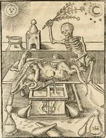 An illustration from Quinta essentia, das ist, Die höchste Subtilitet, Krafft vnd Wirckung, beyder der fürtrefflichsten, vnd menschlichem Geschlecht am nützlichsten Künsten, der Medicin vnd Alchemy : auch wie nahe diese beyde mit Sipschafft gefreund vnd verwandt sind, vnd das eine ohn beystandt der andern nicht nütz sey, oder in den menschlichen Cörpern zu wircken kein Krafft habe : Vergleichung der alten und newen Medicin, vnd wie alle Subtiliteten ausgezogen, die Element geschieden, alle Corpora gemutirt ... : jetzt von newem, sampt Eröffnung der vertunckelten Sententz, Wort vnd Namen, gemehret vnd gebessert (1574)