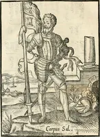 An illustration from Quinta essentia, das ist, Die höchste Subtilitet, Krafft vnd Wirckung, beyder der fürtrefflichsten, vnd menschlichem Geschlecht am nützlichsten Künsten, der Medicin vnd Alchemy : auch wie nahe diese beyde mit Sipschafft gefreund vnd verwandt sind, vnd das eine ohn beystandt der andern nicht nütz sey, oder in den menschlichen Cörpern zu wircken kein Krafft habe : Vergleichung der alten und newen Medicin, vnd wie alle Subtiliteten ausgezogen, die Element geschieden, alle Corpora gemutirt ... : jetzt von newem, sampt Eröffnung der vertunckelten Sententz, Wort vnd Namen, gemehret vnd gebessert (1574)