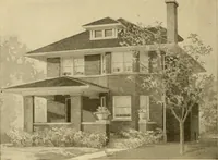 An illustration from Radford's brick houses and how to build them : a standard collection of new, original, and artistic designs for brick houses, apartments, stores and flats, garages, etc. ; together with complete instruction in the manufacture of brick and its practical uses as a building material selected and compiled by William A. Radford ... Every plan designed and executed by a corps of licensed architects of the highest professional standing, assisted by a staff of expert draftsmen. Over 300 designs and details. (1912)