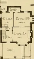 An illustration from Radford's brick houses and how to build them : a standard collection of new, original, and artistic designs for brick houses, apartments, stores and flats, garages, etc. ; together with complete instruction in the manufacture of brick and its practical uses as a building material selected and compiled by William A. Radford ... Every plan designed and executed by a corps of licensed architects of the highest professional standing, assisted by a staff of expert draftsmen. Over 300 designs and details. (1912)