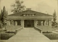 An illustration from Radford's brick houses and how to build them : a standard collection of new, original, and artistic designs for brick houses, apartments, stores and flats, garages, etc. ; together with complete instruction in the manufacture of brick and its practical uses as a building material selected and compiled by William A. Radford ... Every plan designed and executed by a corps of licensed architects of the highest professional standing, assisted by a staff of expert draftsmen. Over 300 designs and details. (1912)