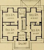 An illustration from Radford's brick houses and how to build them : a standard collection of new, original, and artistic designs for brick houses, apartments, stores and flats, garages, etc. ; together with complete instruction in the manufacture of brick and its practical uses as a building material selected and compiled by William A. Radford ... Every plan designed and executed by a corps of licensed architects of the highest professional standing, assisted by a staff of expert draftsmen. Over 300 designs and details. (1912)