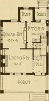 An illustration from Radford's brick houses and how to build them : a standard collection of new, original, and artistic designs for brick houses, apartments, stores and flats, garages, etc. ; together with complete instruction in the manufacture of brick and its practical uses as a building material selected and compiled by William A. Radford ... Every plan designed and executed by a corps of licensed architects of the highest professional standing, assisted by a staff of expert draftsmen. Over 300 designs and details. (1912)