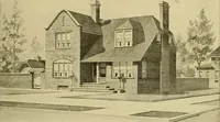 An illustration from Radford's brick houses and how to build them : a standard collection of new, original, and artistic designs for brick houses, apartments, stores and flats, garages, etc. ; together with complete instruction in the manufacture of brick and its practical uses as a building material selected and compiled by William A. Radford ... Every plan designed and executed by a corps of licensed architects of the highest professional standing, assisted by a staff of expert draftsmen. Over 300 designs and details. (1912)