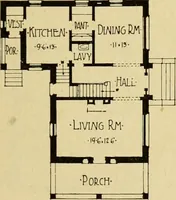 An illustration from Radford's brick houses and how to build them : a standard collection of new, original, and artistic designs for brick houses, apartments, stores and flats, garages, etc. ; together with complete instruction in the manufacture of brick and its practical uses as a building material selected and compiled by William A. Radford ... Every plan designed and executed by a corps of licensed architects of the highest professional standing, assisted by a staff of expert draftsmen. Over 300 designs and details. (1912)