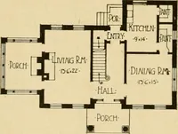 An illustration from Radford's brick houses and how to build them : a standard collection of new, original, and artistic designs for brick houses, apartments, stores and flats, garages, etc. ; together with complete instruction in the manufacture of brick and its practical uses as a building material selected and compiled by William A. Radford ... Every plan designed and executed by a corps of licensed architects of the highest professional standing, assisted by a staff of expert draftsmen. Over 300 designs and details. (1912)