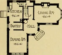 An illustration from Radford's brick houses and how to build them : a standard collection of new, original, and artistic designs for brick houses, apartments, stores and flats, garages, etc. ; together with complete instruction in the manufacture of brick and its practical uses as a building material selected and compiled by William A. Radford ... Every plan designed and executed by a corps of licensed architects of the highest professional standing, assisted by a staff of expert draftsmen. Over 300 designs and details. (1912)