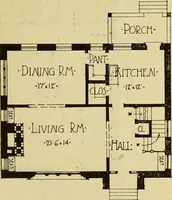 An illustration from Radford's brick houses and how to build them : a standard collection of new, original, and artistic designs for brick houses, apartments, stores and flats, garages, etc. ; together with complete instruction in the manufacture of brick and its practical uses as a building material selected and compiled by William A. Radford ... Every plan designed and executed by a corps of licensed architects of the highest professional standing, assisted by a staff of expert draftsmen. Over 300 designs and details. (1912)