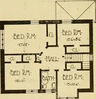 An illustration from Radford's brick houses and how to build them : a standard collection of new, original, and artistic designs for brick houses, apartments, stores and flats, garages, etc. ; together with complete instruction in the manufacture of brick and its practical uses as a building material selected and compiled by William A. Radford ... Every plan designed and executed by a corps of licensed architects of the highest professional standing, assisted by a staff of expert draftsmen. Over 300 designs and details. (1912)