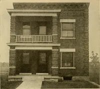 An illustration from Radford's brick houses and how to build them : a standard collection of new, original, and artistic designs for brick houses, apartments, stores and flats, garages, etc. ; together with complete instruction in the manufacture of brick and its practical uses as a building material selected and compiled by William A. Radford ... Every plan designed and executed by a corps of licensed architects of the highest professional standing, assisted by a staff of expert draftsmen. Over 300 designs and details. (1912)