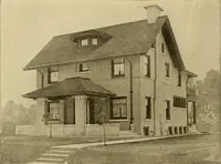 An illustration from Radford's brick houses and how to build them : a standard collection of new, original, and artistic designs for brick houses, apartments, stores and flats, garages, etc. ; together with complete instruction in the manufacture of brick and its practical uses as a building material selected and compiled by William A. Radford ... Every plan designed and executed by a corps of licensed architects of the highest professional standing, assisted by a staff of expert draftsmen. Over 300 designs and details. (1912)