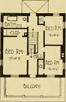 An illustration from Radford's brick houses and how to build them : a standard collection of new, original, and artistic designs for brick houses, apartments, stores and flats, garages, etc. ; together with complete instruction in the manufacture of brick and its practical uses as a building material selected and compiled by William A. Radford ... Every plan designed and executed by a corps of licensed architects of the highest professional standing, assisted by a staff of expert draftsmen. Over 300 designs and details. (1912)