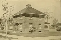 An illustration from Radford's brick houses and how to build them : a standard collection of new, original, and artistic designs for brick houses, apartments, stores and flats, garages, etc. ; together with complete instruction in the manufacture of brick and its practical uses as a building material selected and compiled by William A. Radford ... Every plan designed and executed by a corps of licensed architects of the highest professional standing, assisted by a staff of expert draftsmen. Over 300 designs and details. (1912)