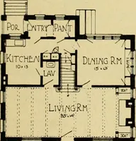 An illustration from Radford's brick houses and how to build them : a standard collection of new, original, and artistic designs for brick houses, apartments, stores and flats, garages, etc. ; together with complete instruction in the manufacture of brick and its practical uses as a building material selected and compiled by William A. Radford ... Every plan designed and executed by a corps of licensed architects of the highest professional standing, assisted by a staff of expert draftsmen. Over 300 designs and details. (1912)