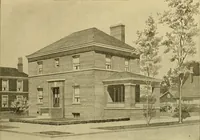 An illustration from Radford's brick houses and how to build them : a standard collection of new, original, and artistic designs for brick houses, apartments, stores and flats, garages, etc. ; together with complete instruction in the manufacture of brick and its practical uses as a building material selected and compiled by William A. Radford ... Every plan designed and executed by a corps of licensed architects of the highest professional standing, assisted by a staff of expert draftsmen. Over 300 designs and details. (1912)