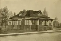 An illustration from Radford's brick houses and how to build them : a standard collection of new, original, and artistic designs for brick houses, apartments, stores and flats, garages, etc. ; together with complete instruction in the manufacture of brick and its practical uses as a building material selected and compiled by William A. Radford ... Every plan designed and executed by a corps of licensed architects of the highest professional standing, assisted by a staff of expert draftsmen. Over 300 designs and details. (1912)