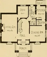 An illustration from Radford's brick houses and how to build them : a standard collection of new, original, and artistic designs for brick houses, apartments, stores and flats, garages, etc. ; together with complete instruction in the manufacture of brick and its practical uses as a building material selected and compiled by William A. Radford ... Every plan designed and executed by a corps of licensed architects of the highest professional standing, assisted by a staff of expert draftsmen. Over 300 designs and details. (1912)