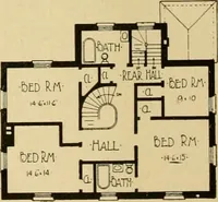 An illustration from Radford's brick houses and how to build them : a standard collection of new, original, and artistic designs for brick houses, apartments, stores and flats, garages, etc. ; together with complete instruction in the manufacture of brick and its practical uses as a building material selected and compiled by William A. Radford ... Every plan designed and executed by a corps of licensed architects of the highest professional standing, assisted by a staff of expert draftsmen. Over 300 designs and details. (1912)
