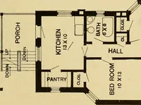 An illustration from Radford's brick houses and how to build them : a standard collection of new, original, and artistic designs for brick houses, apartments, stores and flats, garages, etc. ; together with complete instruction in the manufacture of brick and its practical uses as a building material selected and compiled by William A. Radford ... Every plan designed and executed by a corps of licensed architects of the highest professional standing, assisted by a staff of expert draftsmen. Over 300 designs and details. (1912)