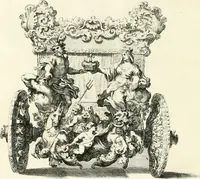An illustration from Raggvaglio della solenne comparsa, fatta in Roma gli otto di gennaio MDCLXXXVII. dall'illvstrissimo, et eccellentissimo signor conte di Castelmaine ambasciadore straordinario della Sagra Real Maestà di Giacomo Secondo rè d'Inghilterra, Scozia, Francia, et Ibernia, difensore della fede alla Santa Sede Apostolica, in andare pvblicamente all'vdienza della Santità di Nostro Signore Papa Innocenzo Vndecimo (1687)