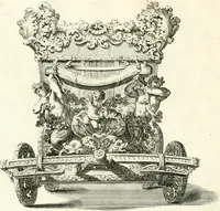 An illustration from Raggvaglio della solenne comparsa, fatta in Roma gli otto di gennaio MDCLXXXVII. dall'illvstrissimo, et eccellentissimo signor conte di Castelmaine ambasciadore straordinario della Sagra Real Maestà di Giacomo Secondo rè d'Inghilterra, Scozia, Francia, et Ibernia, difensore della fede alla Santa Sede Apostolica, in andare pvblicamente all'vdienza della Santità di Nostro Signore Papa Innocenzo Vndecimo (1687)