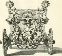 An illustration from Raggvaglio della solenne comparsa, fatta in Roma gli otto di gennaio MDCLXXXVII. dall'illvstrissimo, et eccellentissimo signor conte di Castelmaine ambasciadore straordinario della Sagra Real Maestà di Giacomo Secondo rè d'Inghilterra, Scozia, Francia, et Ibernia, difensore della fede alla Santa Sede Apostolica, in andare pvblicamente all'vdienza della Santità di Nostro Signore Papa Innocenzo Vndecimo (1687)