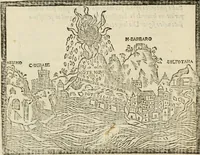 An illustration from Ragionamento del terremoto, del Nvovo monte, del aprimento di terra in Pozvolo nel anno 1538 : e dela significatione d'essi (1539)