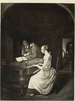 An illustration from A catalogue raisonné of the works of the most eminent Dutch, Flemish, and French painters; in which is included a short biographical notice of the artists, with a copious description of their principal pictures; a statement of the prices at which such pictures have been sold at public sales on the continent and in England; a reference to the galleries and private collections, in which a large portion are at present; and the names of the artists by whom they have been engraved; to which is added, a brief notice of the scholars & imitators of the great masters of the above schools: (1829)