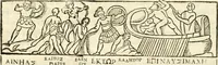 An illustration from Raphaelis Fabretti Gasparis F. Vrbinatis De columna Traiani syntagma : accesserunt explicatio veteris tabellae anaglyphae Homer Iliadem atque ex Stesichoro, Arctino et Lesche Ilii excidium continentis & emissarii lacus Fucini descriptio (1683)