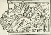 An illustration from Raphaelis Fabretti Gasparis F. Vrbinatis De columna Traiani syntagma : accesserunt explicatio veteris tabellae anaglyphae Homer Iliadem atque ex Stesichoro, Arctino et Lesche Ilii excidium continentis & emissarii lacus Fucini descriptio (1683)