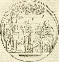 An illustration from Raphaelis Fabretti Gasparis F. Vrbinatis De columna Traiani syntagma : accesserunt explicatio veteris tabellae anaglyphae Homer Iliadem atque ex Stesichoro, Arctino et Lesche Ilii excidium continentis & emissarii lacus Fucini descriptio (1683)