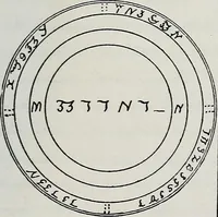 An illustration from Raphael's ancient manuscript of talismanic magic, containing nearly one hundred rare talismanic diagrams, seals of spirits, charms, magical squares, and pentacles for orations and invocation of elementary spirits, and the magical ritual of their conjuration. Explaining their influence and hidden powers. Recondite wisdom, by Raphael (1916)