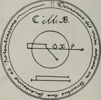 An illustration from Raphael's ancient manuscript of talismanic magic, containing nearly one hundred rare talismanic diagrams, seals of spirits, charms, magical squares, and pentacles for orations and invocation of elementary spirits, and the magical ritual of their conjuration. Explaining their influence and hidden powers. Recondite wisdom, by Raphael (1916)