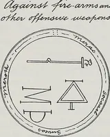 An illustration from Raphael's ancient manuscript of talismanic magic, containing nearly one hundred rare talismanic diagrams, seals of spirits, charms, magical squares, and pentacles for orations and invocation of elementary spirits, and the magical ritual of their conjuration. Explaining their influence and hidden powers. Recondite wisdom, by Raphael (1916)