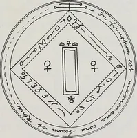 An illustration from Raphael's ancient manuscript of talismanic magic, containing nearly one hundred rare talismanic diagrams, seals of spirits, charms, magical squares, and pentacles for orations and invocation of elementary spirits, and the magical ritual of their conjuration. Explaining their influence and hidden powers. Recondite wisdom, by Raphael (1916)