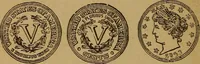 An illustration from The rare coins of America, England, Ireland, Scotland, France, Germany, and Spain ... a complete list of and prices paid for rare American ... coins, fractional currency, colonial, continental and Confederate paper money; a list of all counterfeit U. S. Treasury and national bank notes and Canadian banks notes, and how to detect them; the market value of all nations' coins and bank notes in U.S. money; a list of and prices paid for rare English, Irish, Scotch, French, German and Spanish coins. Illustrated with about 150 cuts (1889)