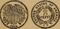 An illustration from The rare coins of America, England, Ireland, Scotland, France, Germany, and Spain ... a complete list of and prices paid for rare American ... coins, fractional currency, colonial, continental and Confederate paper money; a list of all counterfeit U. S. Treasury and national bank notes and Canadian banks notes, and how to detect them; the market value of all nations' coins and bank notes in U.S. money; a list of and prices paid for rare English, Irish, Scotch, French, German and Spanish coins. Illustrated with about 150 cuts (1889)